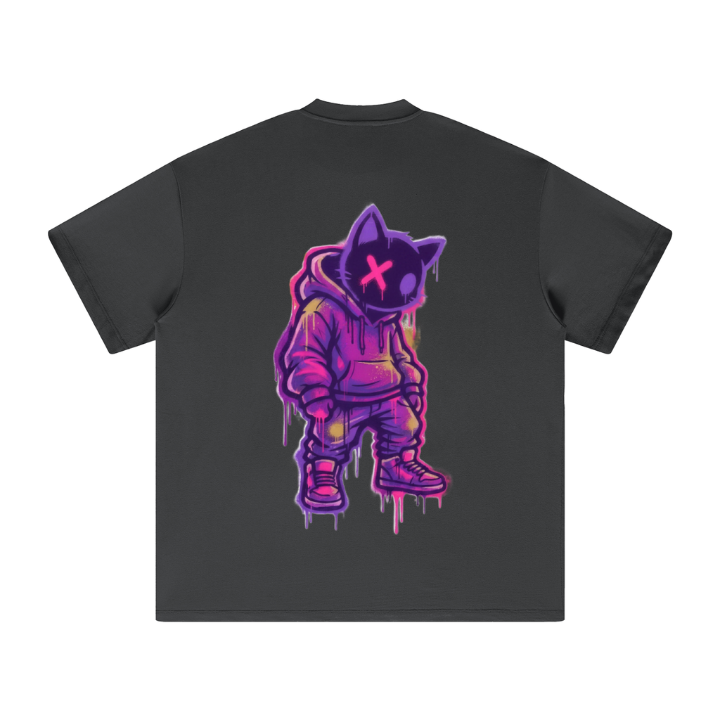 Nine Lives Down — WeBitchin graffiti hooded cat streetwear tee, X-eye drip print