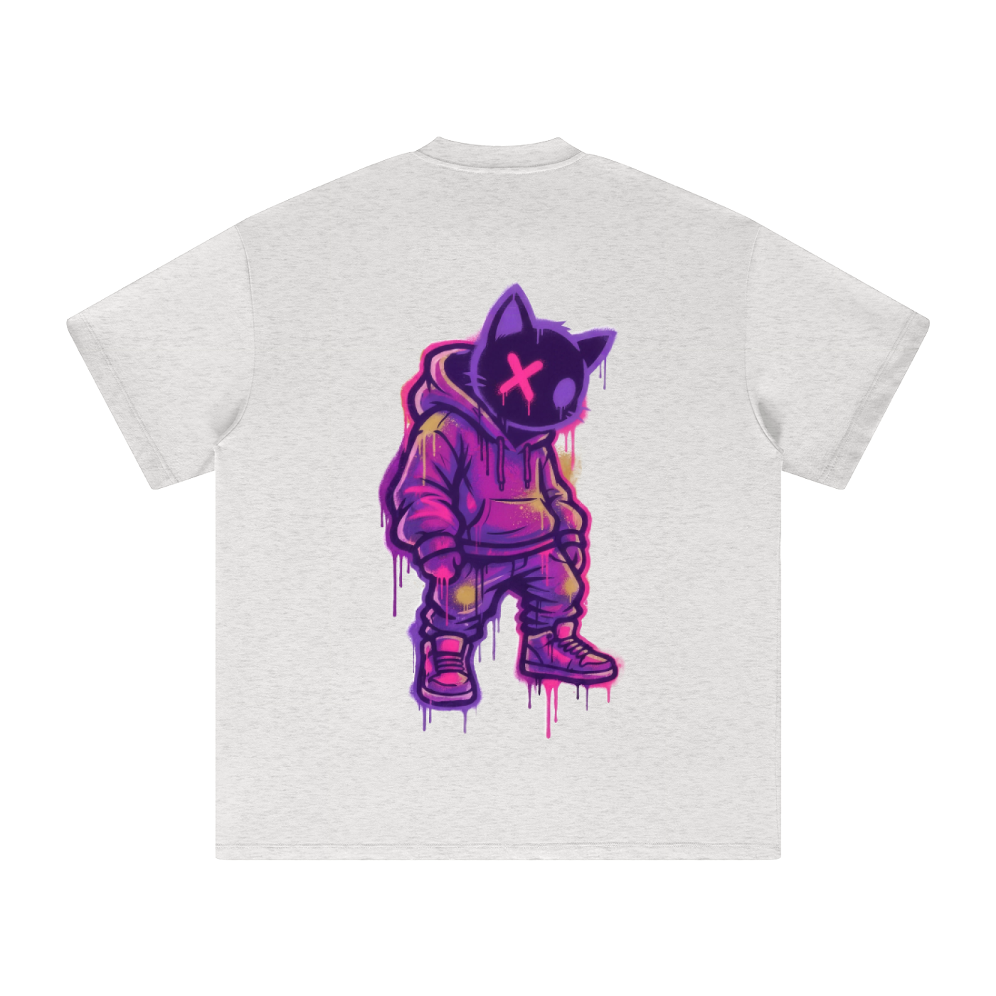 Nine Lives Down — WeBitchin graffiti hooded cat streetwear tee, X-eye drip print