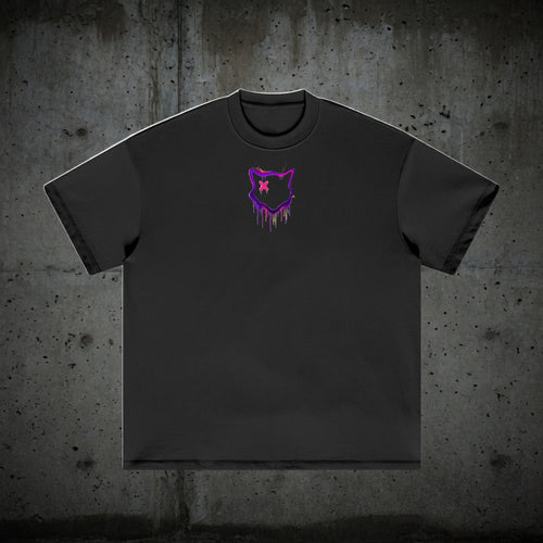 Nine Lives Down black tee on concrete