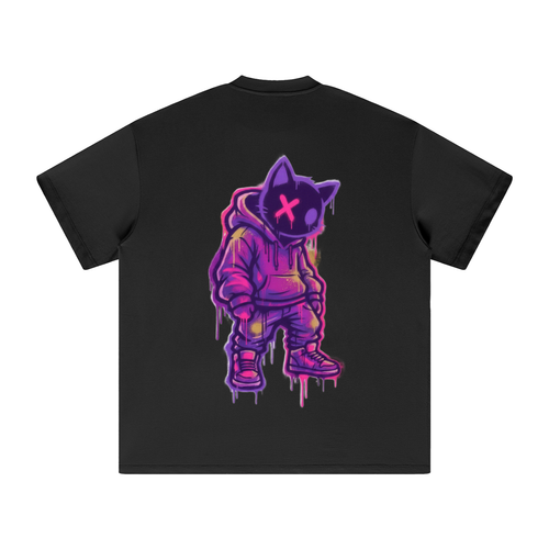 Nine Lives Down — WeBitchin graffiti hooded cat streetwear tee, X-eye drip print